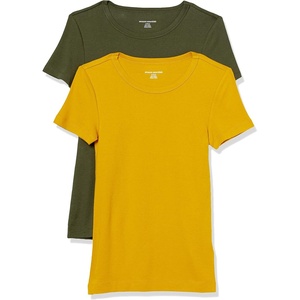 image:imageAmazon Essentials Womens SlimFit ShortSleeve Crewneck TShirt Pack of 2GoldOlive