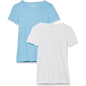 image:imageAmazon Essentials Womens SlimFit ShortSleeve Crewneck TShirt Pack of 2WhiteLight Blue