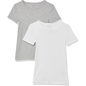 image:imageAmazon Essentials Womens SlimFit ShortSleeve Crewneck TShirt Pack of 2WhiteLight Grey Heather