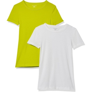 image:imageAmazon Essentials Womens SlimFit ShortSleeve Crewneck TShirt Pack of 2WhiteLime Green