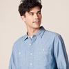 image:imageAmazon Essentials Mens RegularFit LongSleeve Lightweight Cotton Chambray Shirt with PocketsBlue