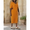 image:imageAmazon Essentials Womens Fine Rib V Neck Side CutOut Midi Dress Previously Daily RitualDark Caramel