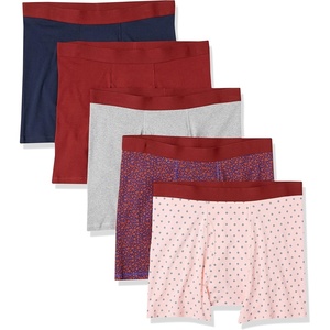 image:imageAmazon Essentials Mens Breathable Cotton Boxer Briefs TagFree Pack of 5Dark Blue FloralGrey HeatherLight Pink Diamond PrintNavyRed