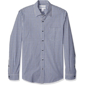 image:imageAmazon Essentials Mens RegularFit LongSleeve Casual Poplin Shirt Button Front Business Casual CollaredBlack Blue Gingham