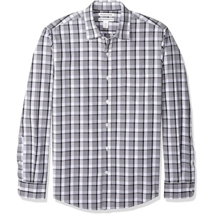image:imageAmazon Essentials Mens RegularFit LongSleeve Casual Poplin Shirt Button Front Business Casual CollaredBlack Grey Plaid