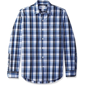 image:imageAmazon Essentials Mens RegularFit LongSleeve Casual Poplin Shirt Button Front Business Casual CollaredBlue Charcoal Plaid