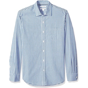 image:imageAmazon Essentials Mens RegularFit LongSleeve Casual Poplin Shirt Button Front Business Casual CollaredBlue Checked
