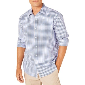 image:imageAmazon Essentials Mens RegularFit LongSleeve Casual Poplin Shirt Button Front Business Casual CollaredBlue Checks
