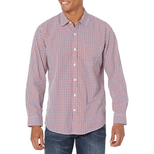 image:imageAmazon Essentials Mens RegularFit LongSleeve Casual Poplin Shirt Button Front Business Casual CollaredBlue Red Gingham