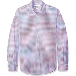image:imageAmazon Essentials Mens RegularFit LongSleeve Casual Poplin Shirt Button Front Business Casual CollaredBlue Red Tattersall Plaid