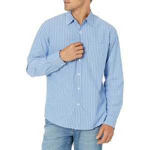 image:imageAmazon Essentials Mens RegularFit LongSleeve Casual Poplin Shirt Button Front Business Casual CollaredBlue White Stripe