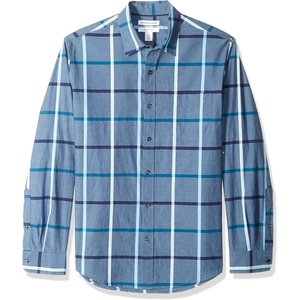 image:imageAmazon Essentials Mens RegularFit LongSleeve Casual Poplin Shirt Button Front Business Casual CollaredDenim Large Plaid