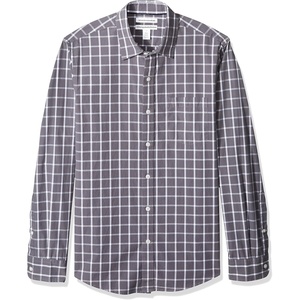 image:imageAmazon Essentials Mens RegularFit LongSleeve Casual Poplin Shirt Button Front Business Casual CollaredGrey Windowpane