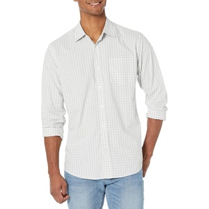 image:imageAmazon Essentials Mens RegularFit LongSleeve Casual Poplin Shirt Button Front Business Casual CollaredLight Grey White Checked