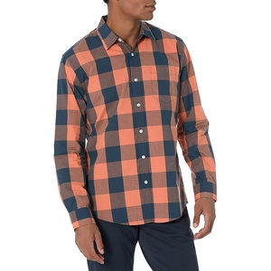 image:imageAmazon Essentials Mens RegularFit LongSleeve Casual Poplin Shirt Button Front Business Casual CollaredNavy Orange Buffalo