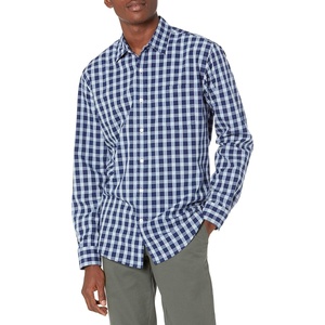 image:imageAmazon Essentials Mens RegularFit LongSleeve Casual Poplin Shirt Button Front Business Casual CollaredNavy White Plaid