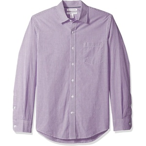 image:imageAmazon Essentials Mens RegularFit LongSleeve Casual Poplin Shirt Button Front Business Casual CollaredPurple White Gingham