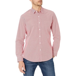 image:imageAmazon Essentials Mens RegularFit LongSleeve Casual Poplin Shirt Button Front Business Casual CollaredRed Gingham