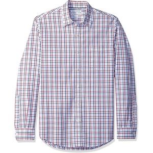 image:imageAmazon Essentials Mens RegularFit LongSleeve Casual Poplin Shirt Button Front Business Casual CollaredRed White Plaid