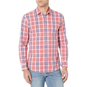 image:imageAmazon Essentials Mens RegularFit LongSleeve Casual Poplin Shirt Button Front Business Casual CollaredWashed Red Windowpane