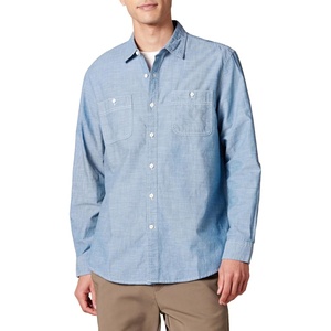 image:imageAmazon Essentials Mens RegularFit LongSleeve Lightweight Cotton Chambray Shirt with PocketsBlue