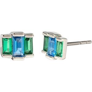 image:imageAmazon Essentials Rhodium or Yellow Gold Plated Brass Cluster Baguette EarringsGreenBlueRhodium