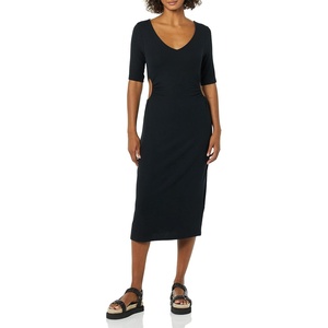 image:imageAmazon Essentials Womens Fine Rib V Neck Side CutOut Midi Dress Previously Daily RitualBlack