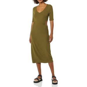 image:imageAmazon Essentials Womens Fine Rib V Neck Side CutOut Midi Dress Previously Daily RitualDark Olive