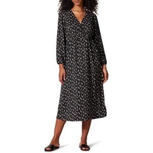 image:imageAmazon Essentials Womens Lightweight Georgette Long Sleeve VNeck Midi Dress Available in Plus SizeBlack  Bouquet Floral