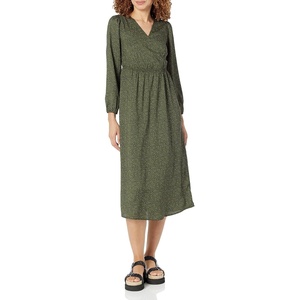 image:imageAmazon Essentials Womens Lightweight Georgette Long Sleeve VNeck Midi Dress Available in Plus SizeDark Olive  Abstract Animal