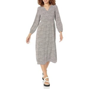 image:imageAmazon Essentials Womens Lightweight Georgette Long Sleeve VNeck Midi Dress Available in Plus SizeEspresso  Leopard