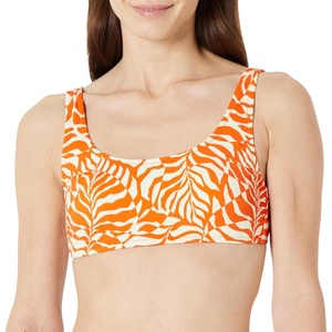 image:imageAmazon Essentials Womens Scoop Neck Swim Crop TopRust Orange Abstract Palms