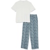 image:imageAmazon Essentials Mens Cotton Stretch Poplin Pant with Cotton Jersey TShirt Pajama SetBlue Palm LeafWhite