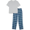 image:imageAmazon Essentials Mens Cotton Stretch Poplin Pant with Cotton Jersey TShirt Pajama SetGrey HeatherNavy Plaid