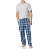 image:imageAmazon Essentials Mens Cotton Stretch Poplin Pant with Cotton Jersey TShirt Pajama SetGrey HeatherNavy Plaid