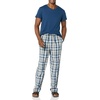 image:imageAmazon Essentials Mens Cotton Stretch Poplin Pant with Cotton Jersey TShirt Pajama SetIndigoNavy Plaid
