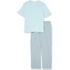 image:imageAmazon Essentials Mens Cotton Stretch Poplin Pant with Cotton Jersey TShirt Pajama SetLight Blue Geo Print