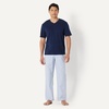 image:imageAmazon Essentials Mens Cotton Stretch Poplin Pant with Cotton Jersey TShirt Pajama SetNavyThin Stripe