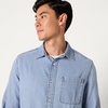 image:imageAmazon Essentials Mens RegularFit LongSleeve Denim Shirt Lightweight Cotton Chambray ButtonDownLight Indigo Wash