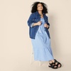 image:imageAmazon Essentials Womens Fit and Flare Empire Waist Sweetheart Neck Cotton Sateen Tiered Maxi DressBlue White Stripe