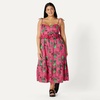 image:imageAmazon Essentials Womens Fit and Flare Empire Waist Sweetheart Neck Cotton Sateen Tiered Maxi DressHot Pink Red Leafy Floral