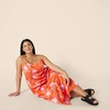 image:imageAmazon Essentials Womens Fit and Flare Empire Waist Sweetheart Neck Cotton Sateen Tiered Maxi DressOrange Pastel Lilac Roses Large