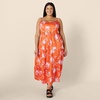 image:imageAmazon Essentials Womens Fit and Flare Empire Waist Sweetheart Neck Cotton Sateen Tiered Maxi DressOrange Pastel Lilac Roses Large