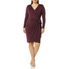 image:imageAmazon Essentials Womens Long Sleeve Classic Wrap Dress V Neck Pleated Midweight Fabric Available in Plus SizeBurgundy