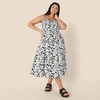 image:imageAmazon Essentials Womens RegularFit Cotton Sateen Smocked Bodice DressBlack Ivory Folk Floral