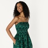 image:imageAmazon Essentials Womens RegularFit Cotton Sateen Smocked Bodice DressDark Green Green Birds