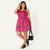 image:imageAmazon Essentials Womens RegularFit Cotton Sateen Smocked Bodice DressHot Pink Red Leafy Floral