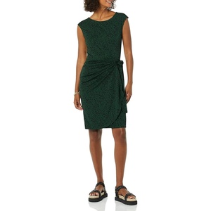 image:imageAmazon Essentials Womens Cap Sleeve BoatNeck Faux Wrap DressDark Green  Animal