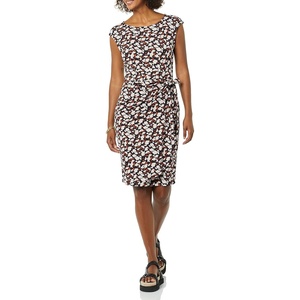 image:imageAmazon Essentials Womens Cap Sleeve BoatNeck Faux Wrap DressPink  Multi Floral