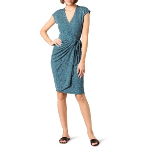 image:imageAmazon Essentials Womens Classic Cap Sleeve Wrap Dress with V Neck Available in Plus SizeBlue Daisy